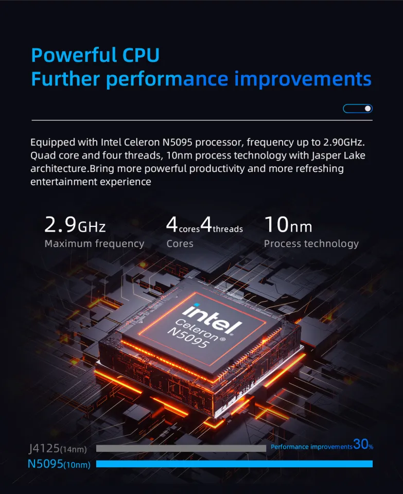 Thinvent® Treo Mini PC, Intel® Core™ i3-1215U processor (6 core, up to 4.4 GHz, 10 MB cache), 8GB DDR4 RAM, 256GB SSD, 12V 5A Adapter, No WiFi, DOS N5-1.webp